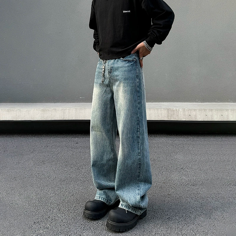 Washed Wide Leg Straight Denim Jeans WN19523