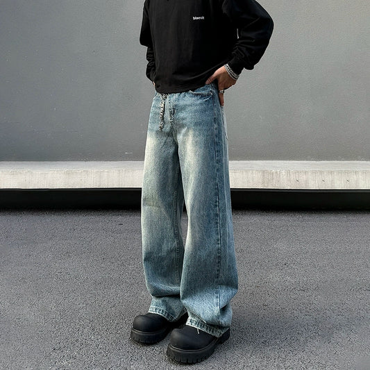 Washed Wide Leg Straight Denim Jeans WN19523