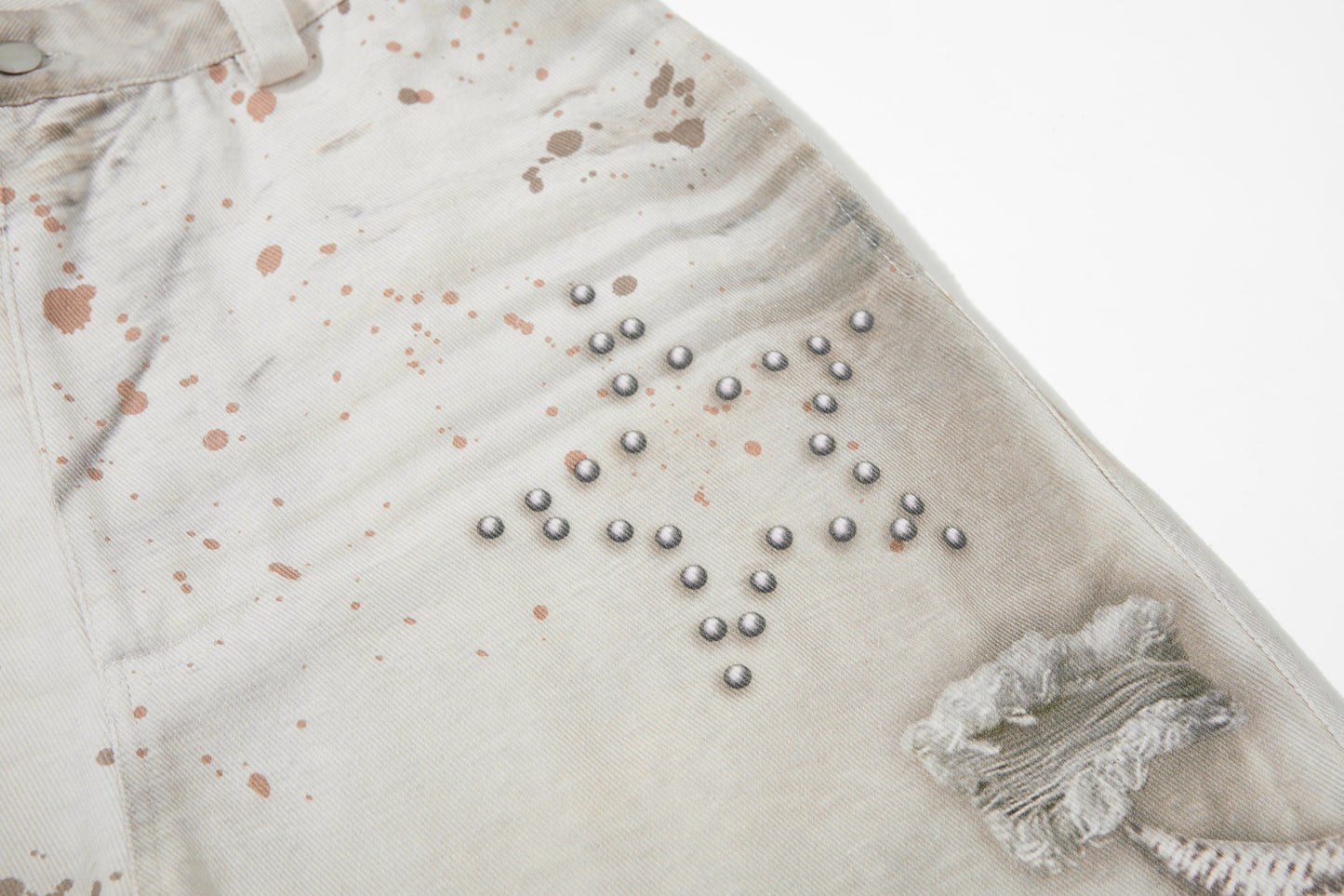 Studs Paint Wing Wide Leg Denim Jeans WN25752