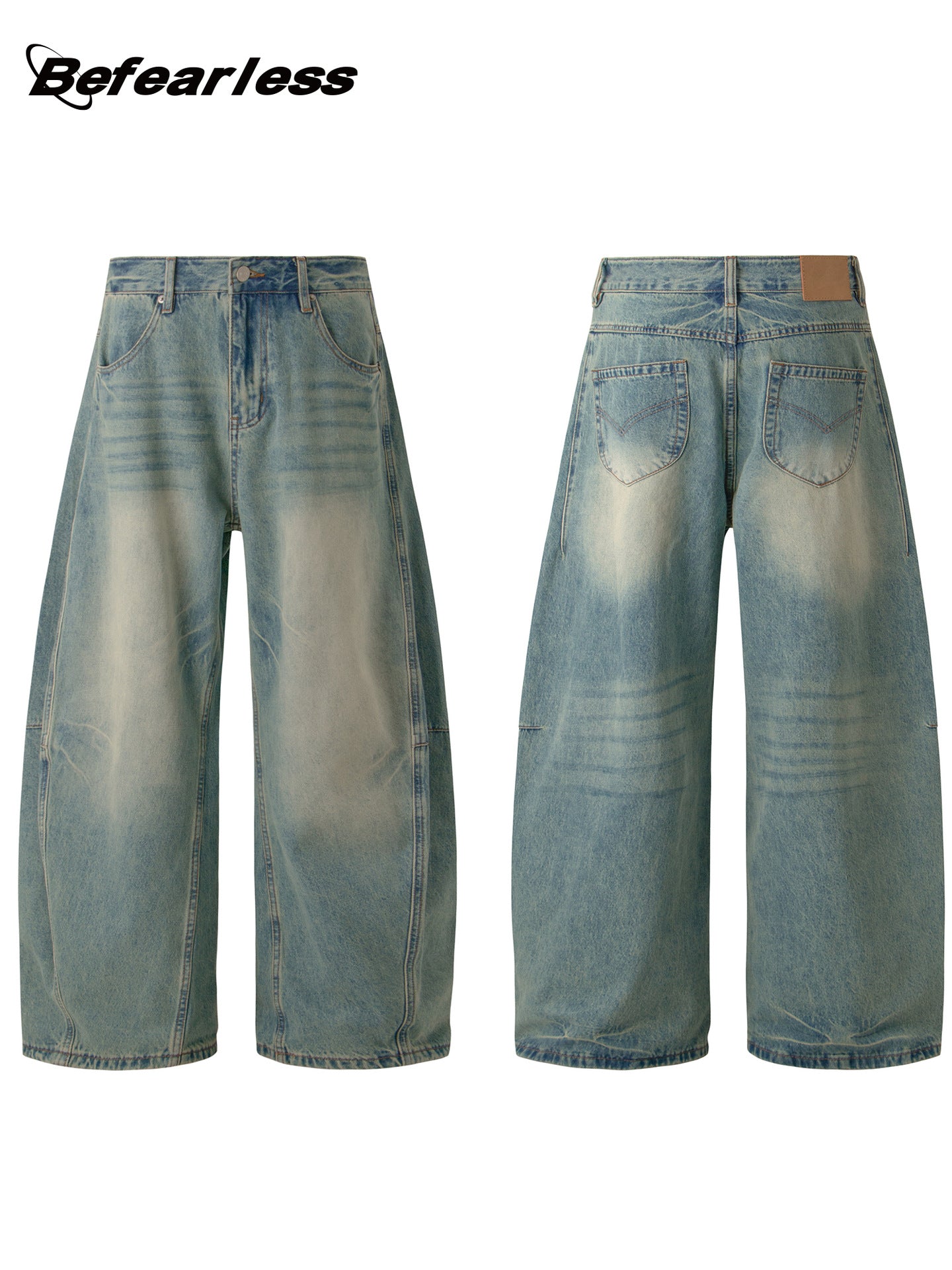 Washed Curved-Leg Wide Leg Denim Jeans WN26337