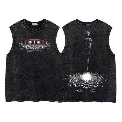Washed Damage Multi-Eye Oversize Sleeveless T-Shirt WN26851