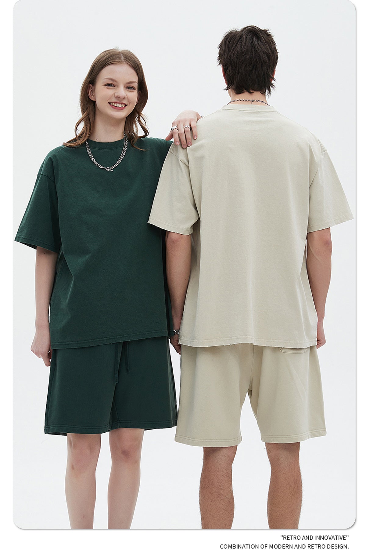 Washed Dyed Oversize Damage Short-sleeve T-shirt & Short Sweatpants Setup WN6630