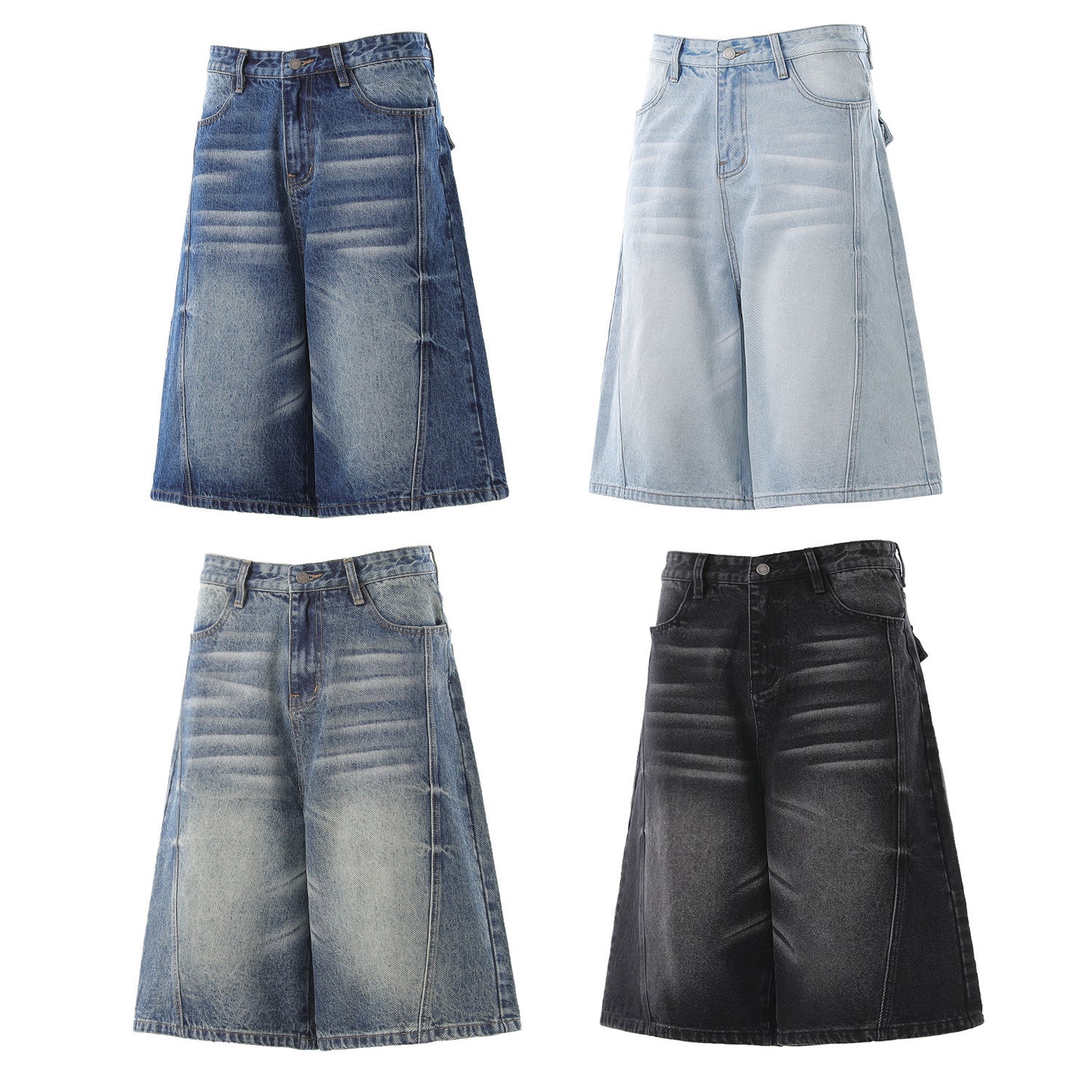 Denim Wash Wide Leg Half Pants WN25644