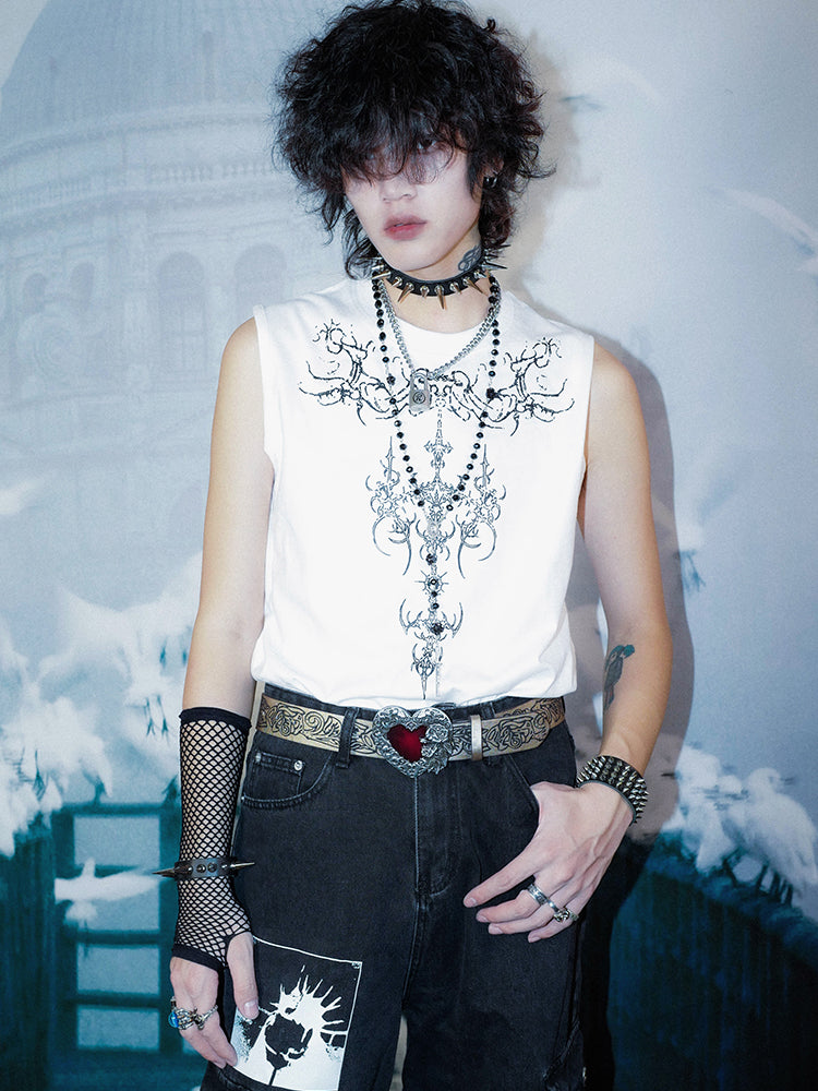 Graphic Print Sleeveless T-Shirt WN15915