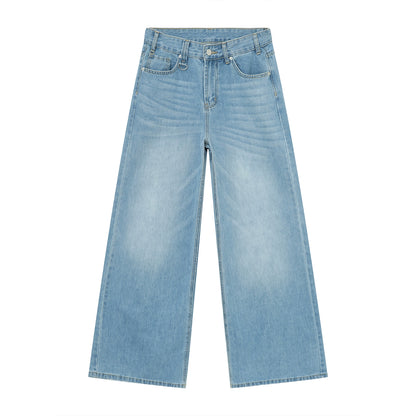 Washed Wide Leg Straight Denim Jeans WN9575