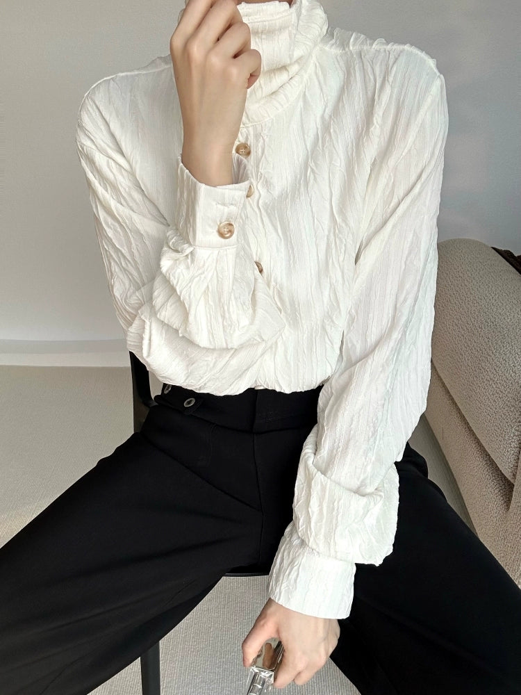 Wave Design Stand Neck Long Sleeve Shirt WN19642