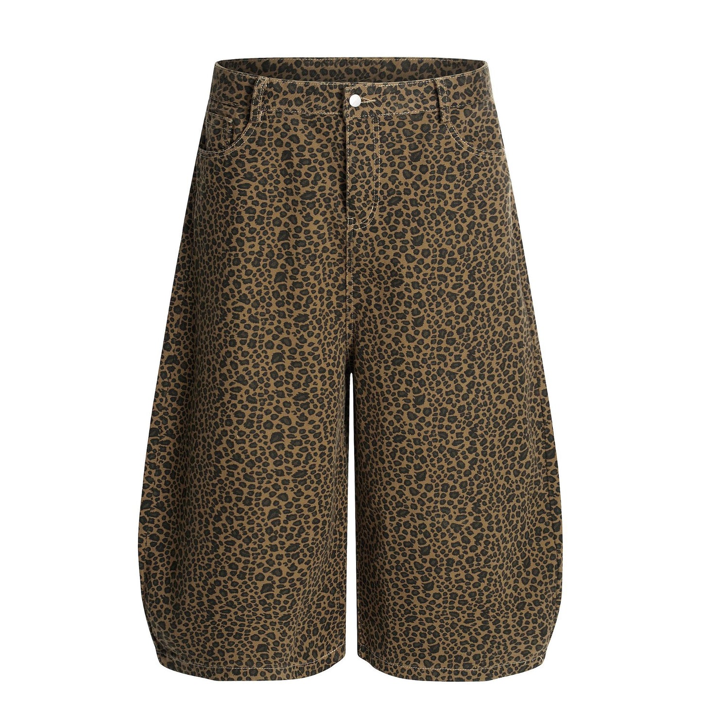 Leopard Print Curved Cargo Half Pants WN26145
