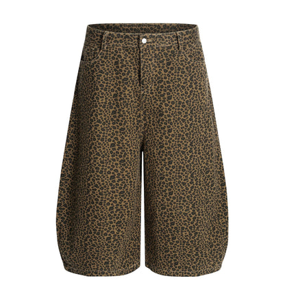 Leopard Print Curved Cargo Half Pants WN26145