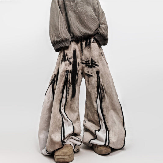 Zip Detail Curved Cut Wide Leg Denim Jeans WN23972