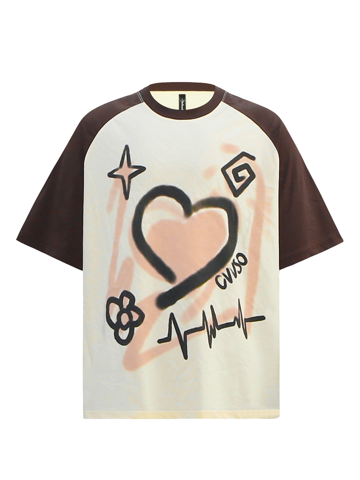 Color-Block Graffiti Heart Oversize Short Sleeve T-Shirt WN26331