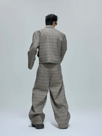 Pearl Houndstooth Lapel Short Jacket & Trousers Setup WN21759