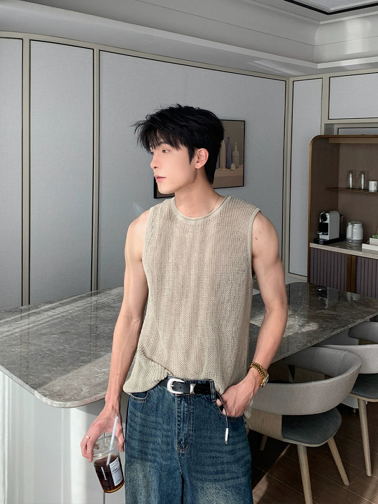 Wide Shoulder Knit Sleeveless T-Shirt WN20419