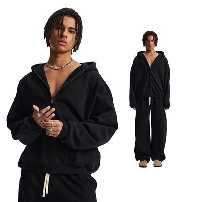 Fleece Lining Side Pocket Zipper Hoodie & Fleece Lining Wide Leg Sweatpants Setup WN23114