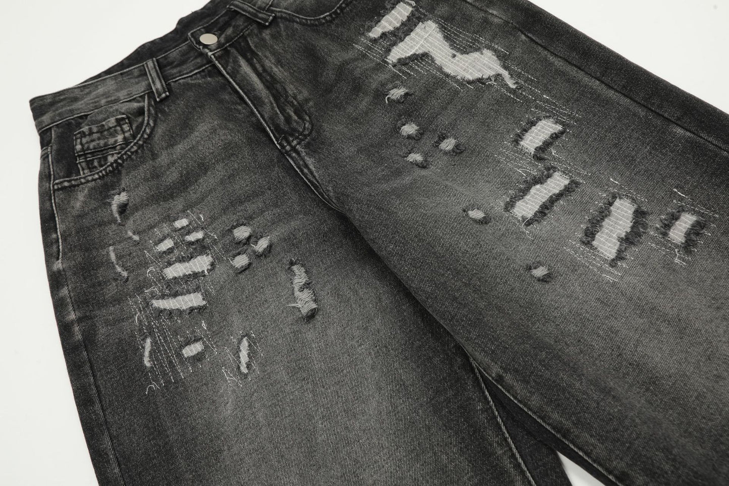 Washed Damage Straight-Leg Denim Jeans WN11395