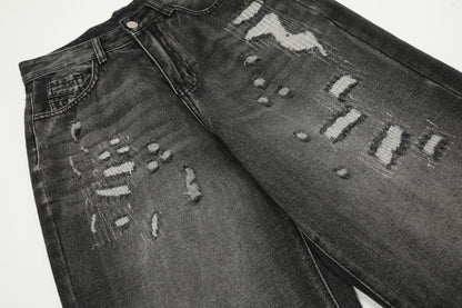 Washed Damage Straight-Leg Denim Jeans WN11395