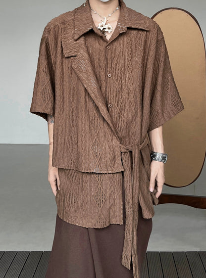 Jacquard Hollow Patchwork Texture Short Sleeve Shirt WN20008