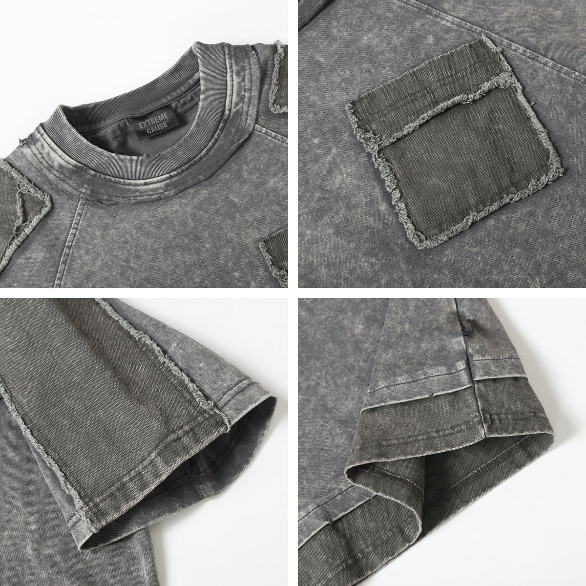 Washed Raw Edge Pocket Fake Layered Short Sleeve T-Shirt WN26891