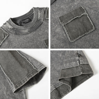 Washed Raw Edge Pocket Fake Layered Short Sleeve T-Shirt WN26891