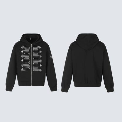 Knot Embroidery Metal Stud Cross Zipper Hoodie WN27796
