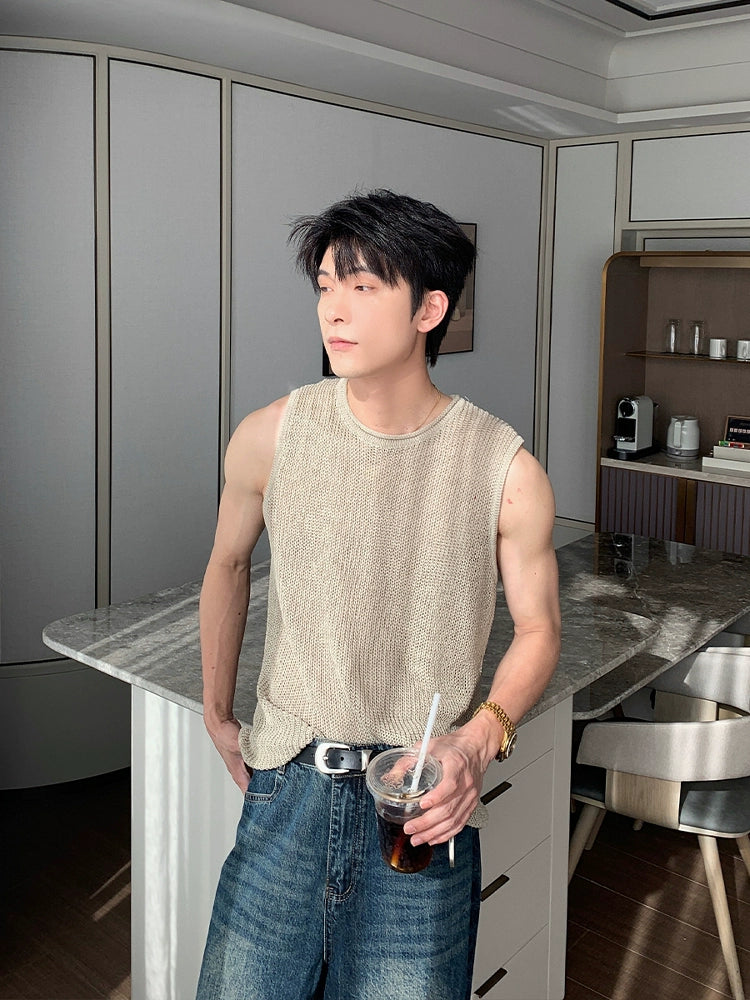 Wide Shoulder Knit Sleeveless T-Shirt WN20419