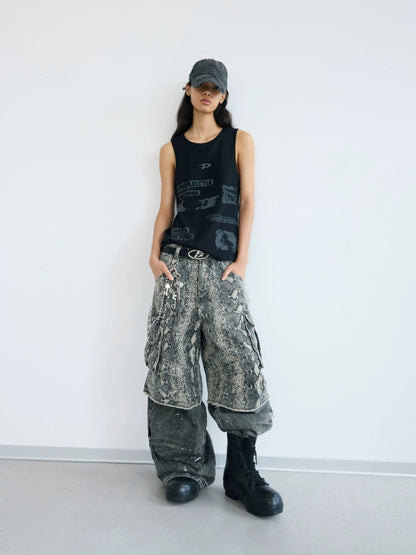 Graffiti Print Ribbed Texture Tank Top WN18248