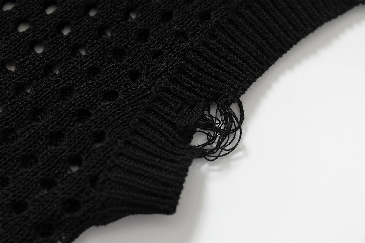 Mesh Damage Design Knit Vest WN25757