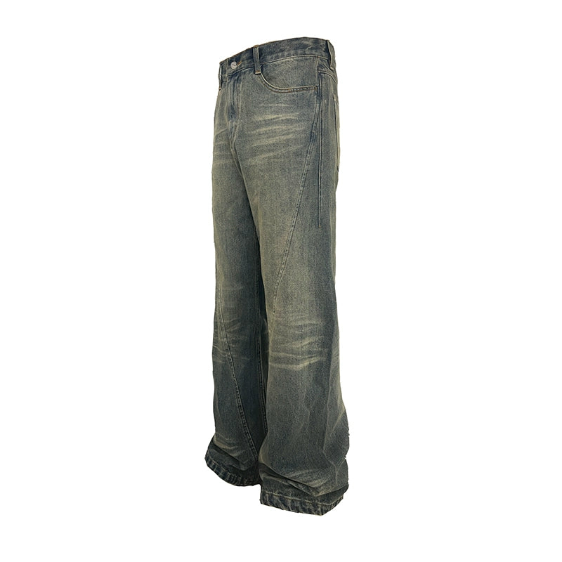 Wash Mud Stained Micro Flare Denim Jeans WN8497