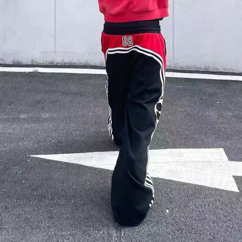 Number Print Side-Stripe Wide Leg Sweatpants WN27939