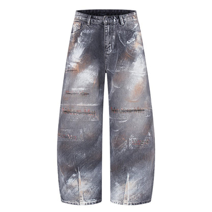 Paint Damage Wide Leg Denim Jeans WN27980