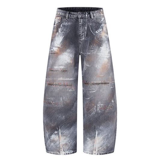 Paint Damage Wide Leg Denim Jeans WN27980