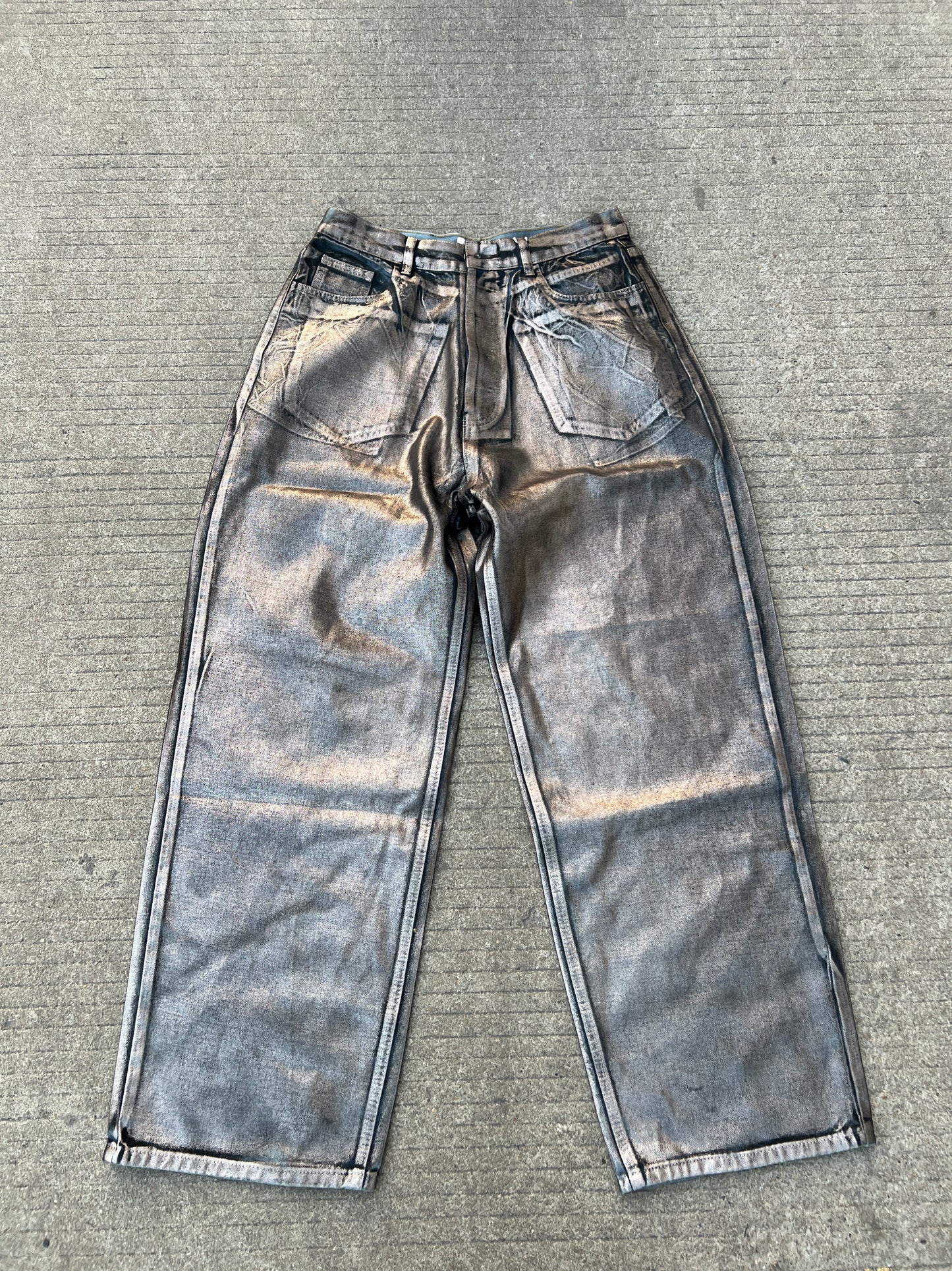 Metallic Glossy Wide Leg Denim Jeans WN24062