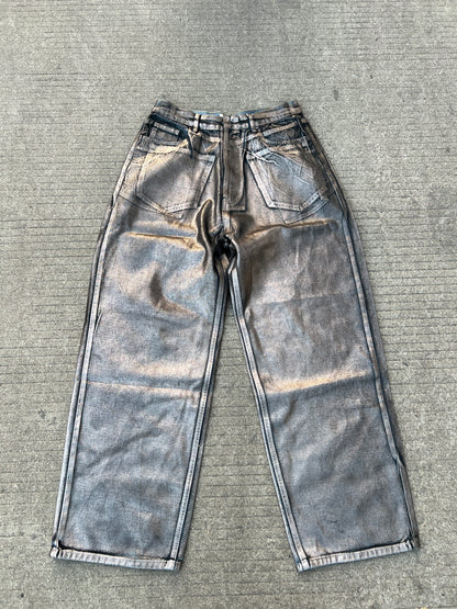 Metallic Glossy Wide Leg Denim Jeans WN24062