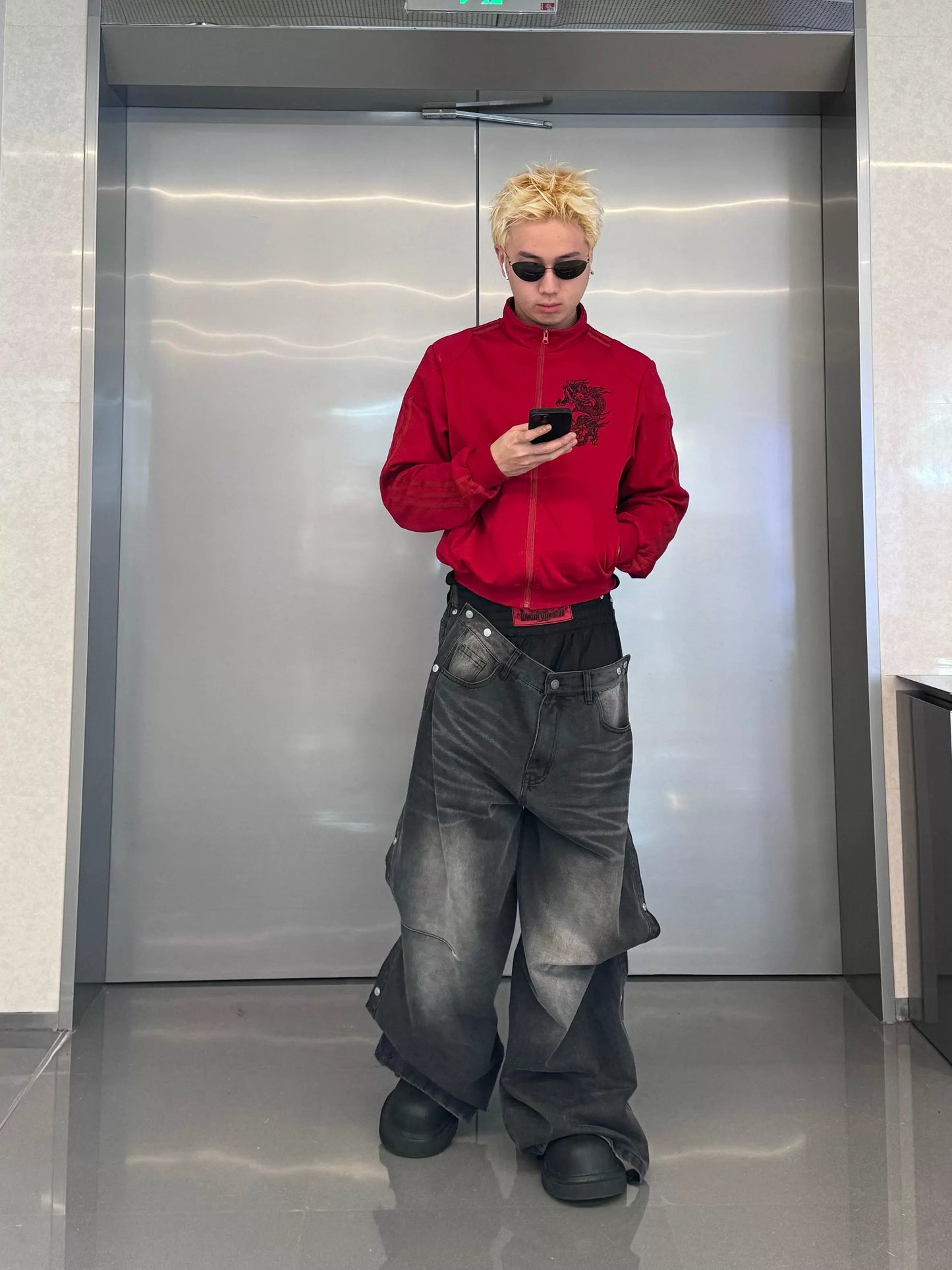 Deconstructed Double Waistband Detachable Denim Jeans WN18095