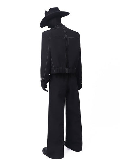 Exposed Seam Stand Neck Jacket & Wide Leg Pants Setup WN23670