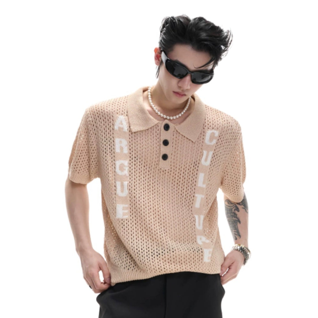 Cutout Jacquard Knit Polo Shirt WN20665