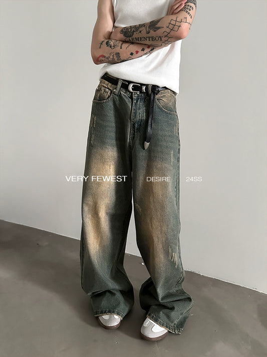 Washed Wide-Leg Straight Denim Jeans WN8881