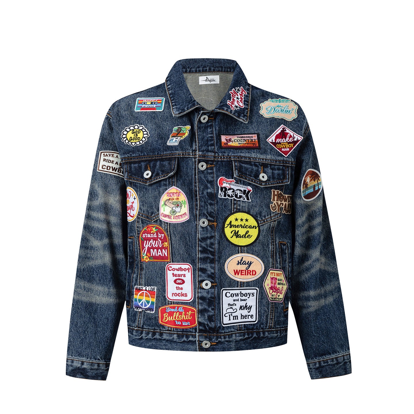 Multi Patch Applique Washed Denim Jacket WN24057