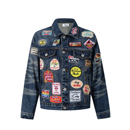 Multi Patch Applique Washed Denim Jacket WN24057