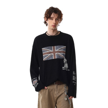 Waffle Texture Graphic Long Sleeve T-Shirt WN28018