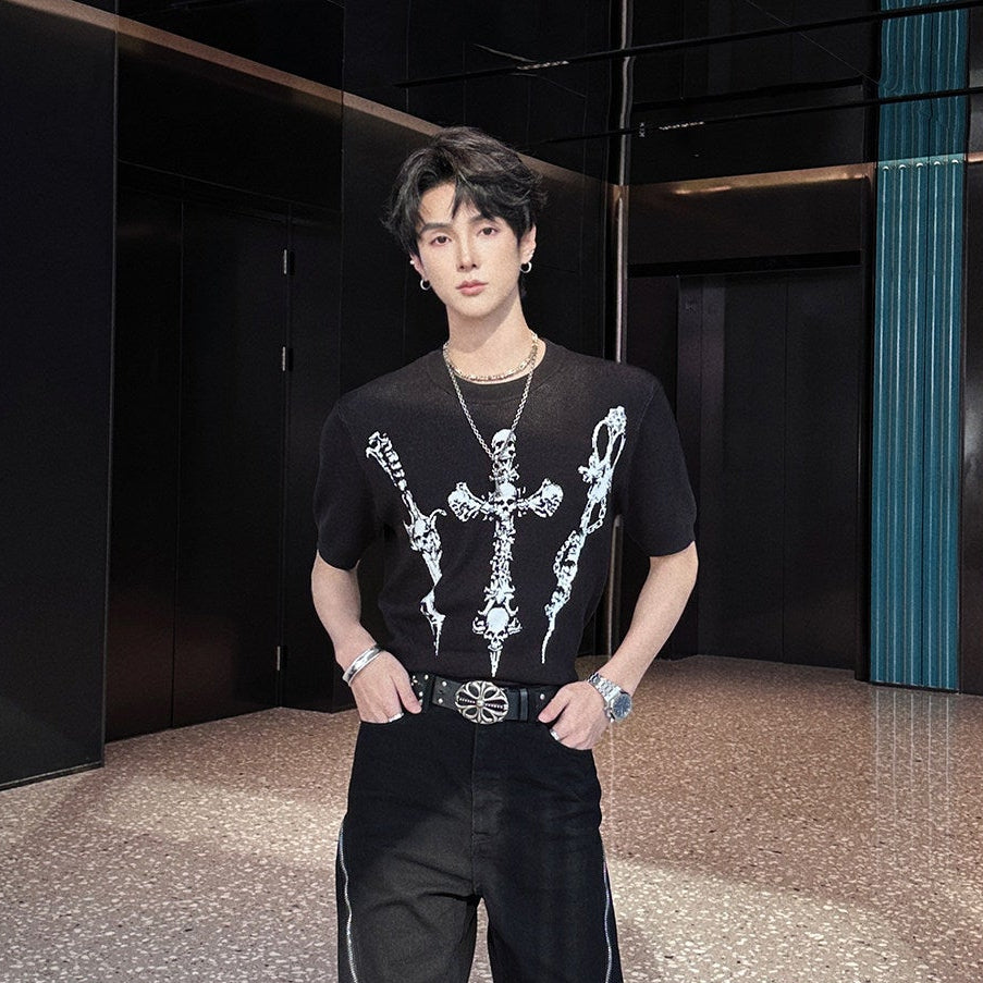 Skeleton Print Short Sleeve T-Shirt WN25052