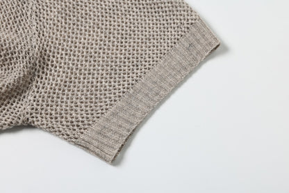 Openwork Short Sleeve Knit Polo Shirt WN25815