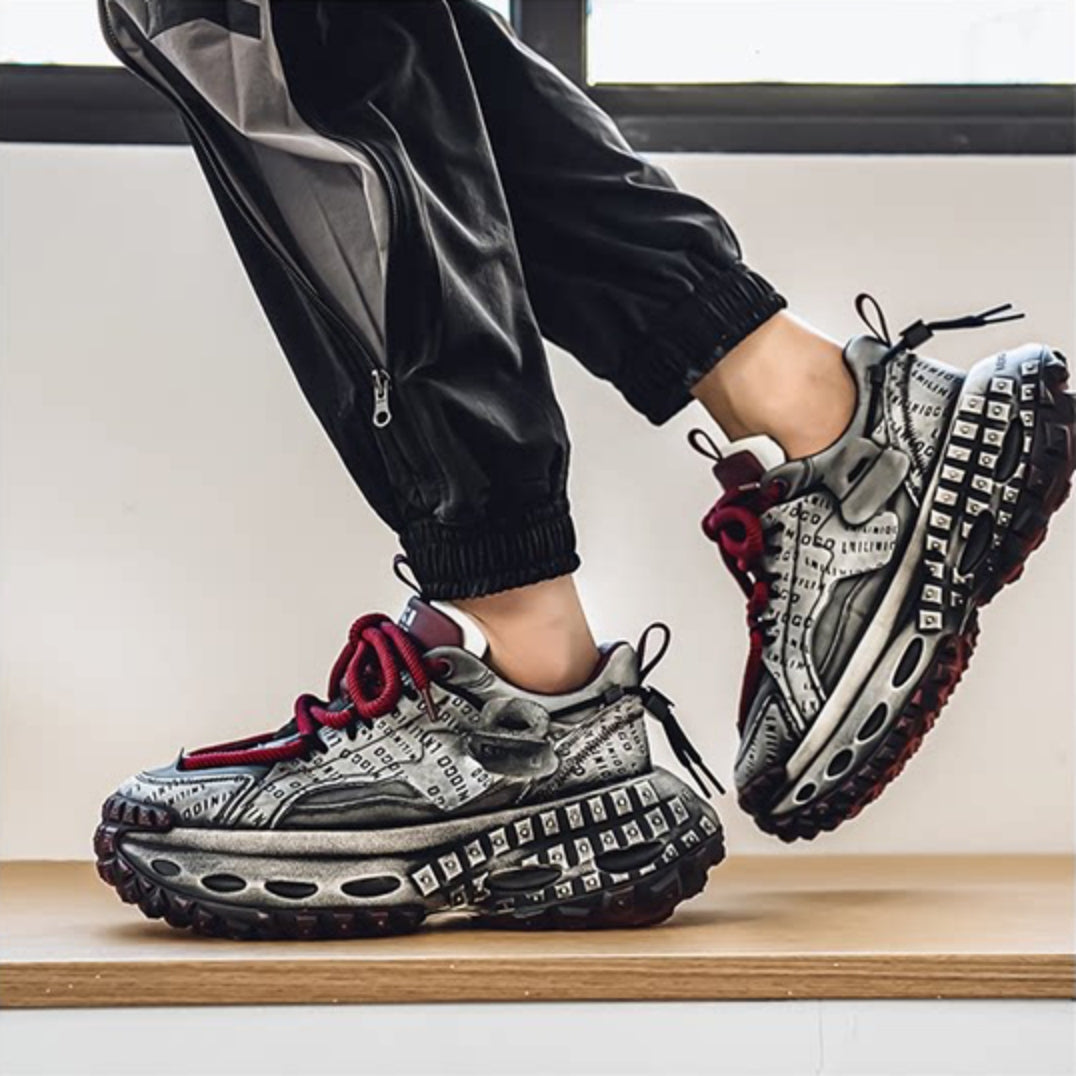 Studs Letter Print Chunky Lace-Up Sneakers WN23342