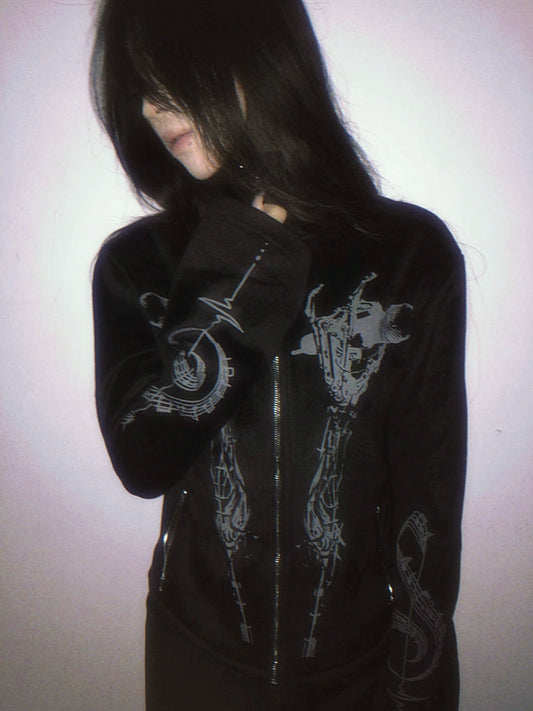 Art Print Velvet Zipper Jacket WN20910