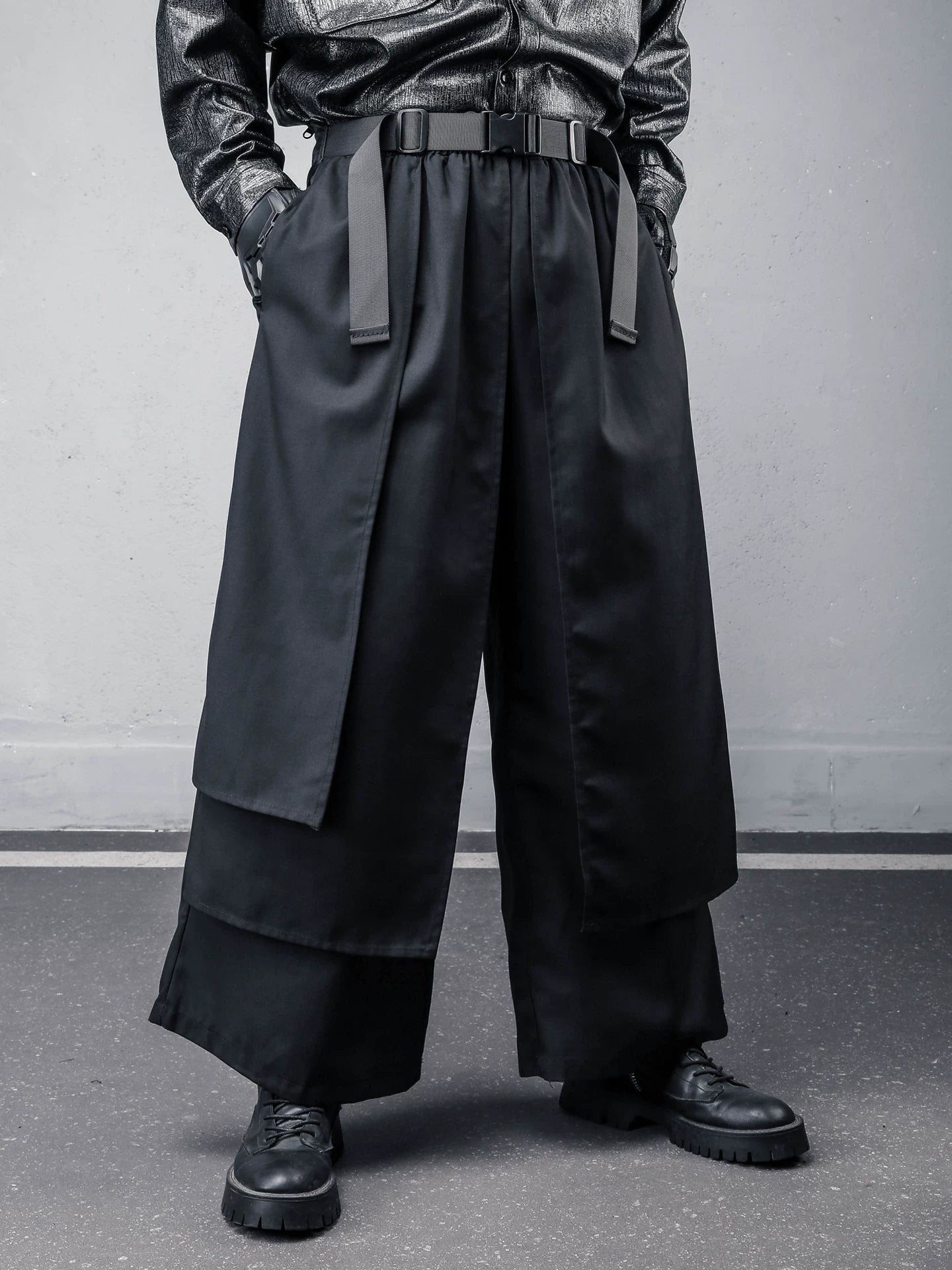 Fake Layered Deconstruct Wide Leg Pants WN22493