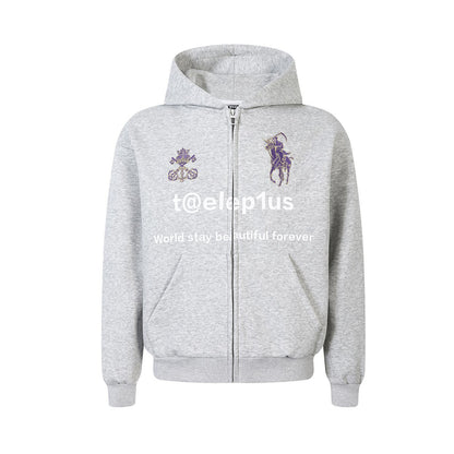 Logo Horse Embroidery Zipper Hoodie WN25565