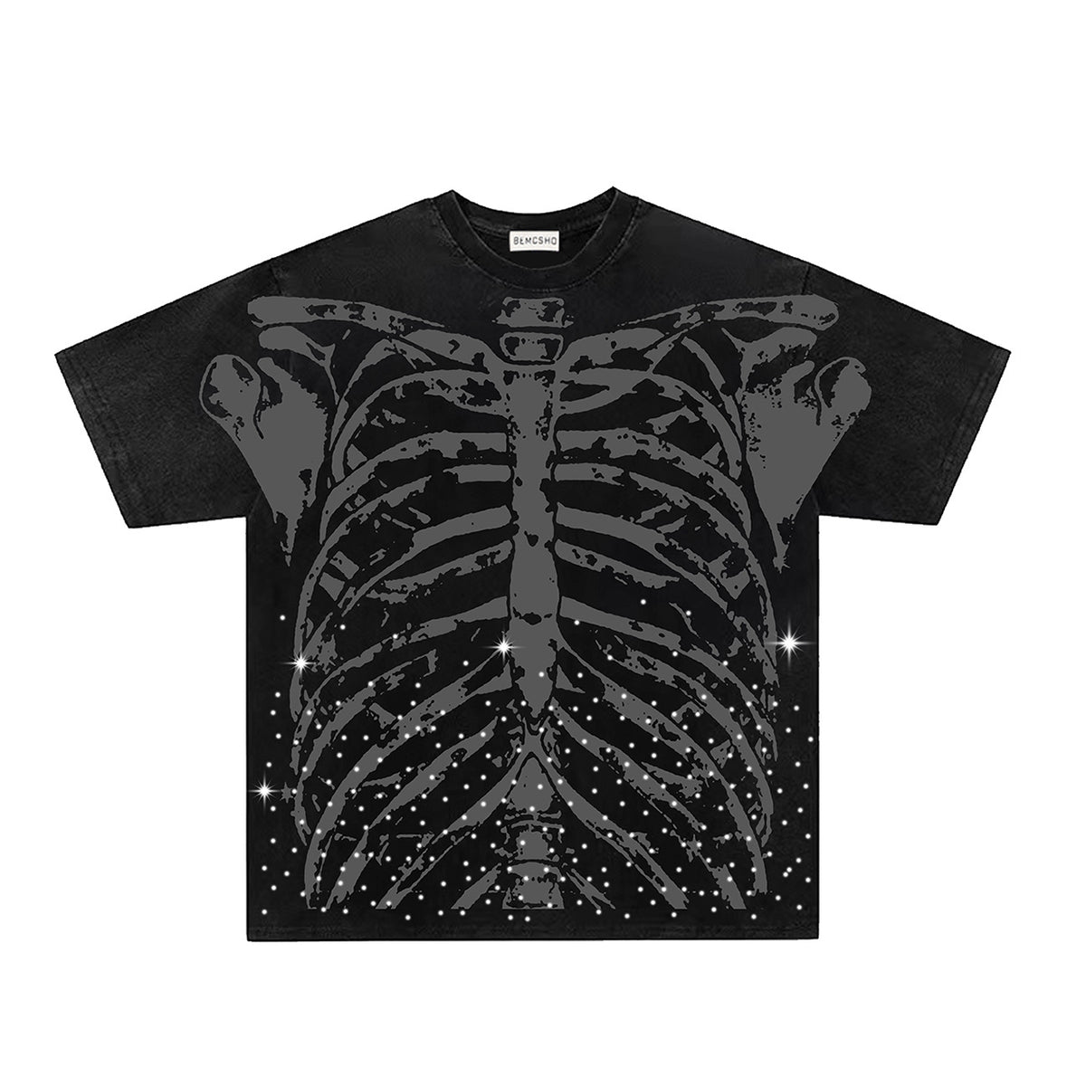 Washed Skeleton Print Oversize Short Sleeve T-Shirt WN26886