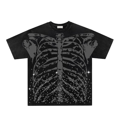 Washed Skeleton Print Oversize Short Sleeve T-Shirt WN26886