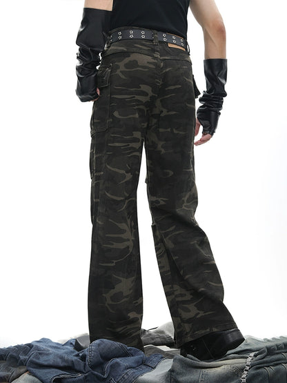 Straight Leg Camouflage Multi-Pocket Cargo Denim Jeans WN18647