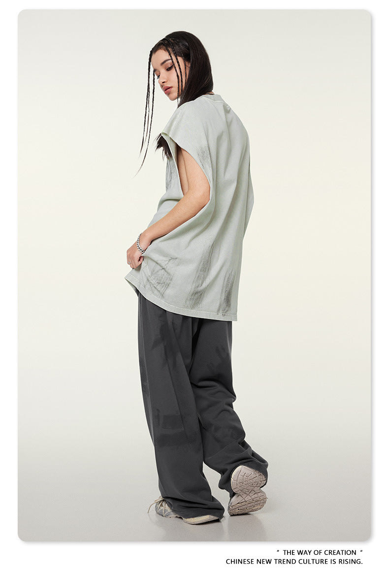 Washed Damage Print Oversize Tank Top T-shirt WN6391