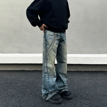 3D Paint Print Wide Leg Denim Jeans WN19399